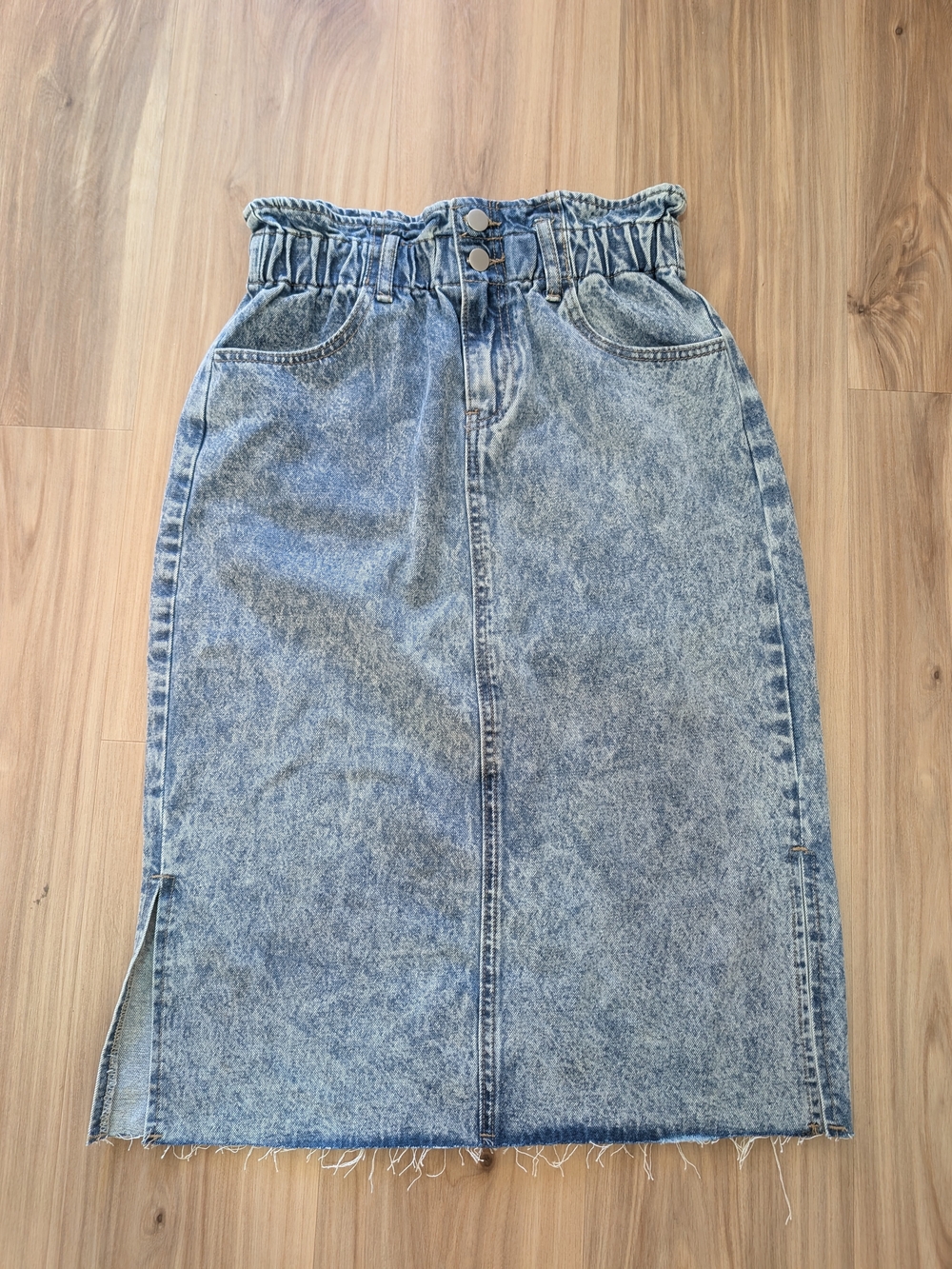 Vintage High-Waist Acid Wash Denim Midi Skirt - Blue
